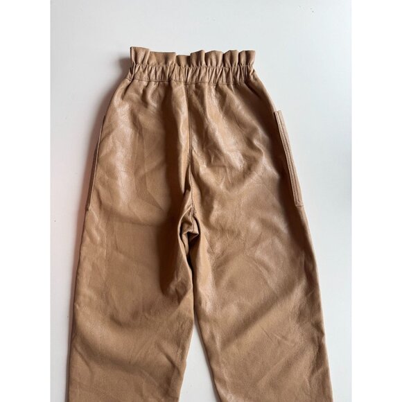 Aritzia WILFRED Caroline Tan Vegan Leather High Waisted Paperbag Pants, Size 00 - Picture 5 of 13